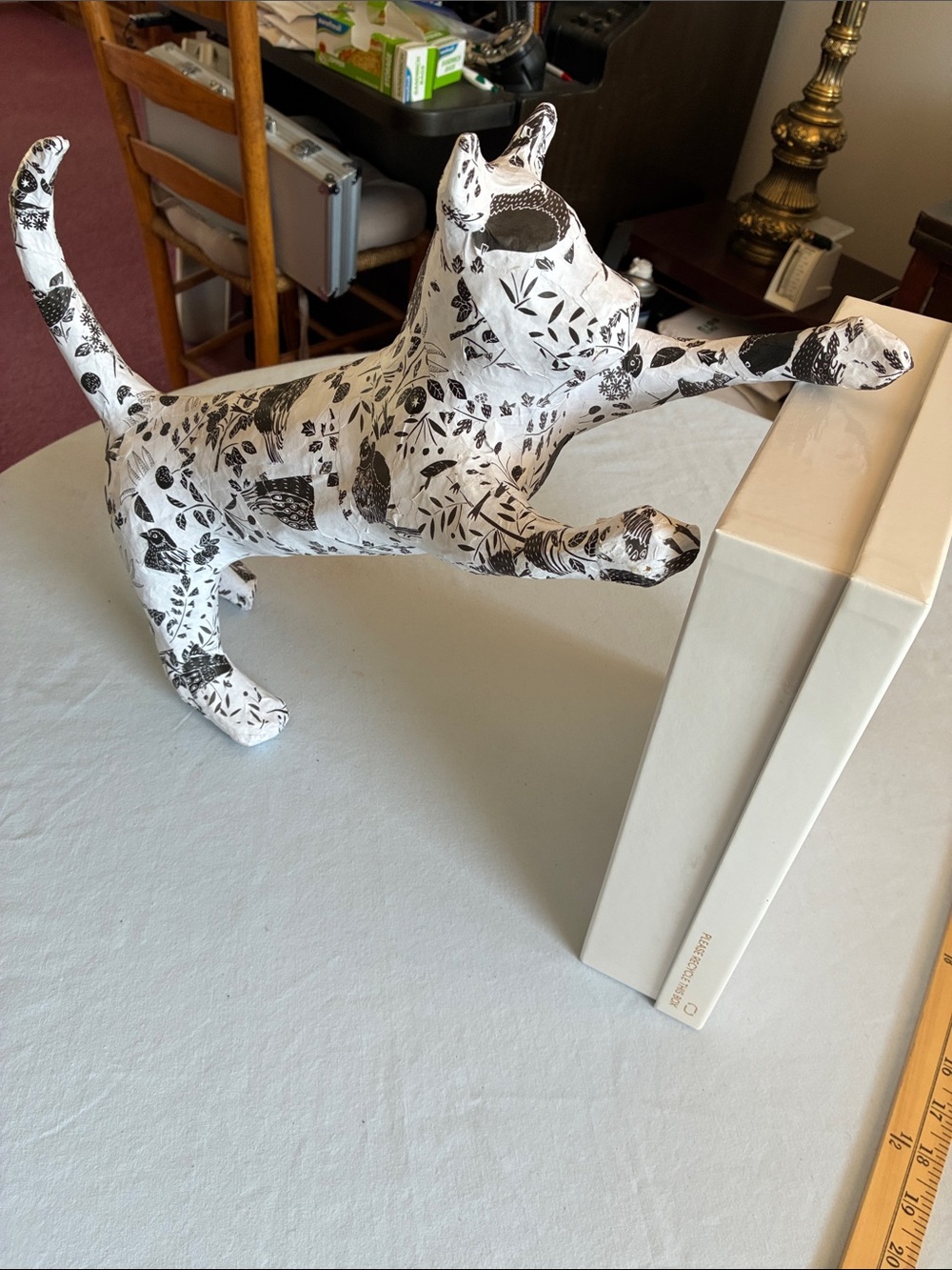 Decorative Black & White Cat Paper Mache Book Art / Shelf Decor